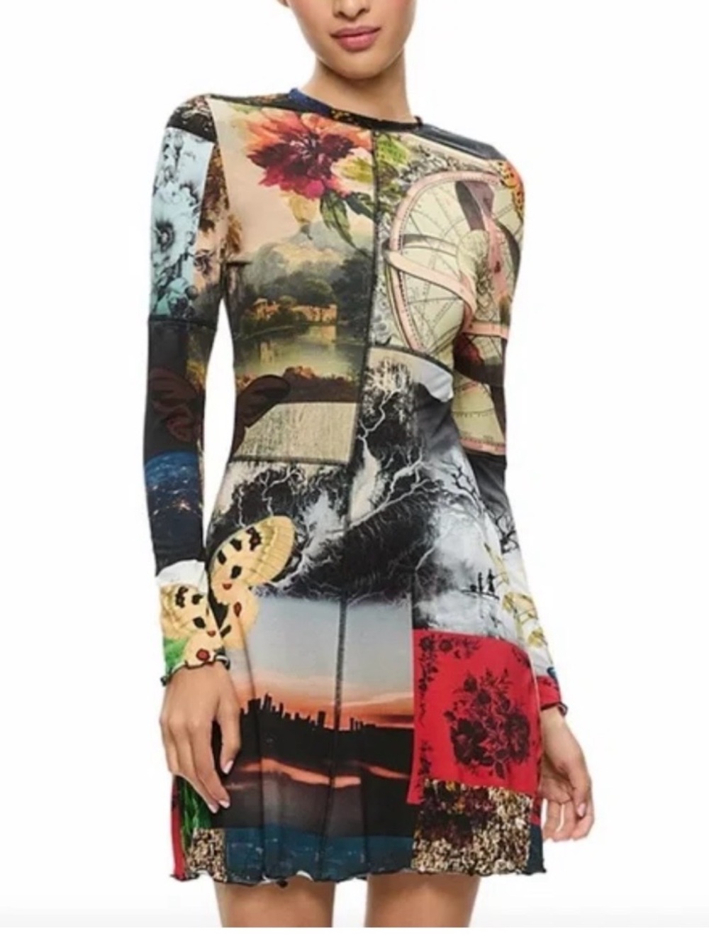 Alice + Olivia Multicolor Patchwork Long Sleeve Mini Dress